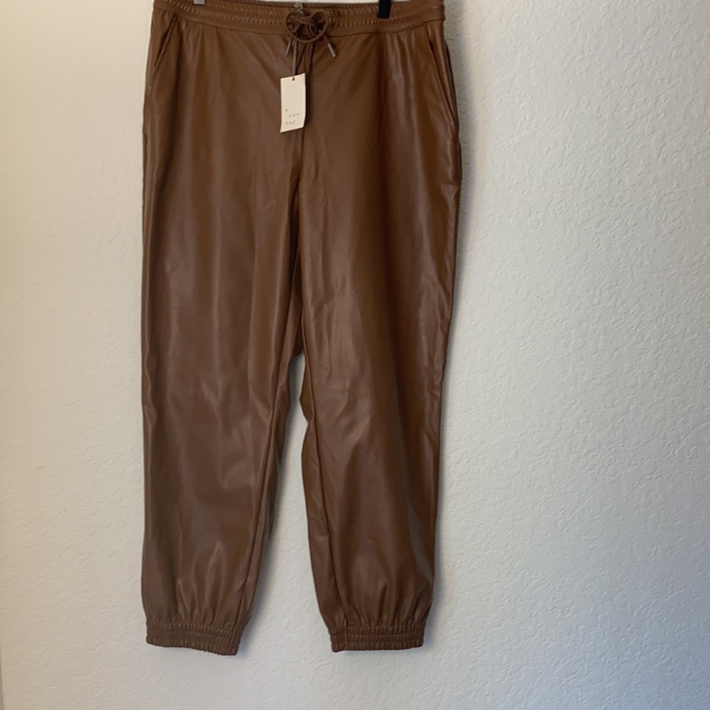 NWT a new day faux leather caramel joggers size L